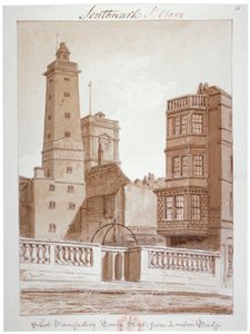 Shot Manufactory, Tooley Street, from London Bridge, Bermondsey, London by John Chessell Buckler
