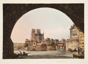 Bridge of the Hotel Dieu and the Church of Notre Dame, illustration from Versailles, Paris and Saint Denis, published 1805 by John Claude Nattes