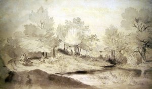 A Suffolk Pond, with Cottages in the Distance