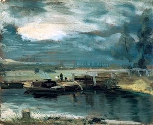 Barges on the Stour, with Dedham Church in the Distance