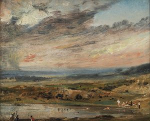 Hampstead Heath, with Pond and Bathers by John Constable