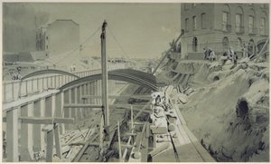 Building the retaining walls at Park Street, Camden Town, September 1836 by John Cooke Bourne