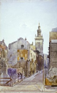 College Hill and the Church of St Michael Paternoster Royal, City of London by John Crowther