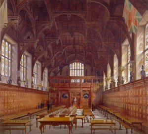 Interior view of Middle Temple Hall from the high table with figures, London, 1884