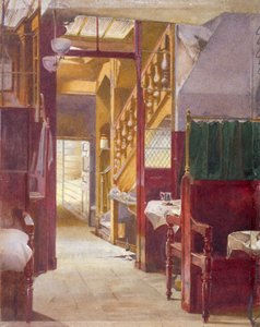 Interior view showing the staircase at the Cock Tavern, Fleet Street, City of London, 1881 by John Crowther