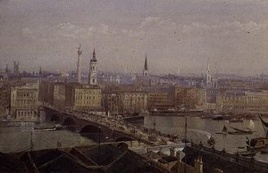 London Bridge Showing the Monument