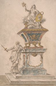 Monument: Peace Seated upon an Urn, a Man with Drawn Sword Standing on the Base of the Monument
