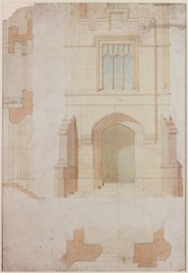 Elevation, Section and Plan of the Main Entrance of Holme Eden by John Dobson