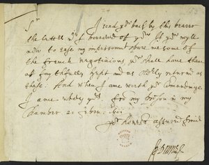 Autograph letter of John Donne to Sir Robert Cotton, written from prison, 20th February 1601 by John Donne