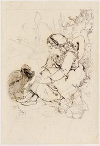 Seated Girl and Large Bird by John Duncan