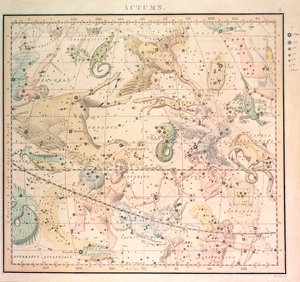 Celestial Chart: Autumn, Showing Signs of the Zodiac and Positions of the Stars by John Emslie
