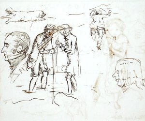 A Sheet of studies with John Ruskin and William Millais by John Everett Millais