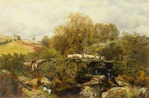 A Shepherd and his Sheep by A Stream by John F. Tennant