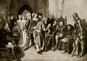 James IV in council before the Battle of Flodden, 1513, illustration from 