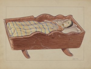 Pa. German Cradle with Doll & Coverlet