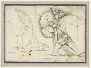 Study Sheet with a Sleeping Young Man and a Kneeling Praying Woman by John Flaxman (II)