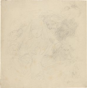 Figure Seen from Behind Praying to an Apparition of a Head with Lions Below