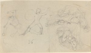 Sheet of Sketches, including Two Warriors Fighting by John Flaxman
