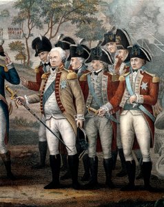 British Officers Surrendering to General G. Washington after Their Defeat at Yorktown, October 1781, engraving by John Francis Renault