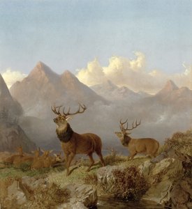Stags and Hinds in a Highland Landscape (Detail)
