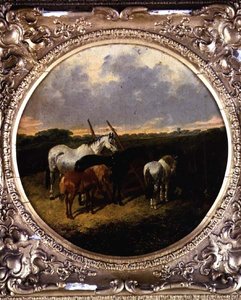 Horses by a Roller in a Meadow by John Frederick Herring Jnr