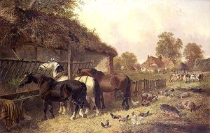 Three Horses at a Manger by John Frederick Herring Junior