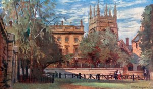 Corpus Christi College and Merton Tower, from Christ Church Meadows