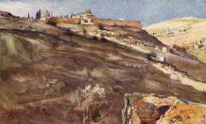 Jerusalem, South Wall of the Temple Area, from the Valley of Hinnom, at Sunset by John Fulleylove