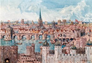 Old London Bridge in 1386 by John Fulleylove