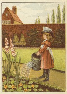 Girl watering the garden by John George (after) Sowerby