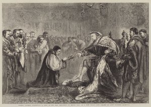 Bishop Latimer presenting a Copy of the New Testament to Henry VIII as a New Year