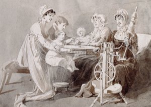 A Woman with her Family at a Spinning Wheel by John Harden