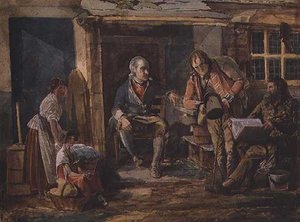 Group Including a Soldier Outside a Cottage Door by John Harden