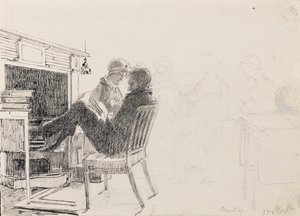 Man Reading with Feet on Hearth by John Harden