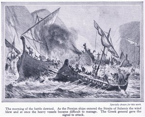 Battle of Salamis: As the Persian Ships Entered the Straits of Salamis the Wind Blew and They Became Difficult to Manage by John Harris Valda