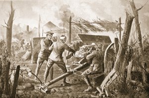 Bombardier Harlock laying his gun after having been twice wounded