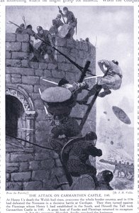 The Attack on Carmarthen Castle AD1136 by John Harris Valda