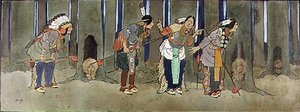 The Never Never Land: The Redskins Guard the Children from the Pirates, Illustration from 