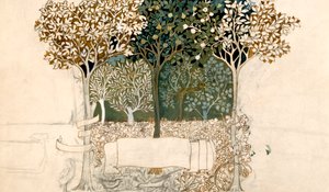 Trees in an orchard, tapestry design for Morris and Co. by John Henry Dearle