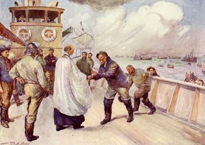 Fishermen of the North Sea fishing fleet assembling for worship by John Henry Frederick (after) Bacon
