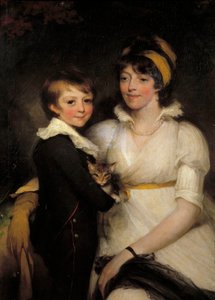 Young Woman and Little Boy Holding a Cat