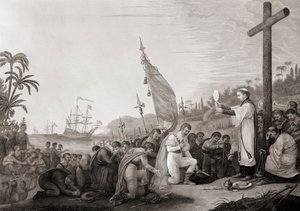 Columbus lands in the New World by John James (after) Barralet