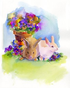 Bunnies with Pansies by John Keeling