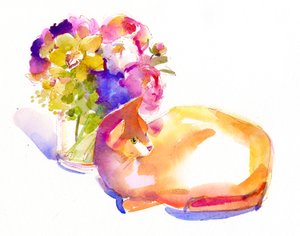 Orange cat with Flowers, 2014