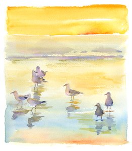 Seagulls on beach, 2014 by John Keeling