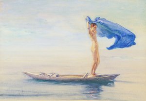 Girl in Bow of Canoe Spreading Out Her Loin-Cloth for a Sail, Samoa, c.1895-96