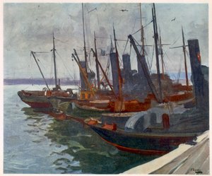 Minesweepers in Harbour, from British Artists at the Front, Continuation of The Western Front, 1918