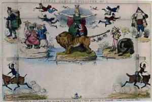Caricature of the Mulready Envelope, pub. by Messrs Fores by John Leech