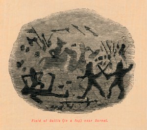 Field of Battle in a fog near Barnet by John Leech