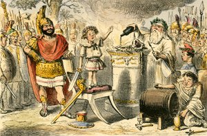 Hannibal, whilst even yet a child swears eternal hatred to the Romans by John Leech